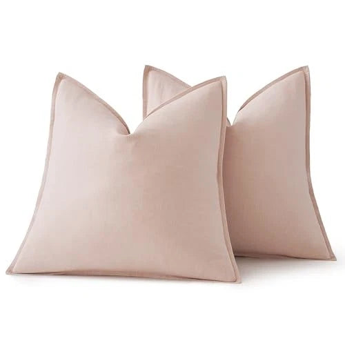 Decorative Linen Pillow Covers 18x18 Inch 18" x 18" (Pack of 2) 2 Light Pink