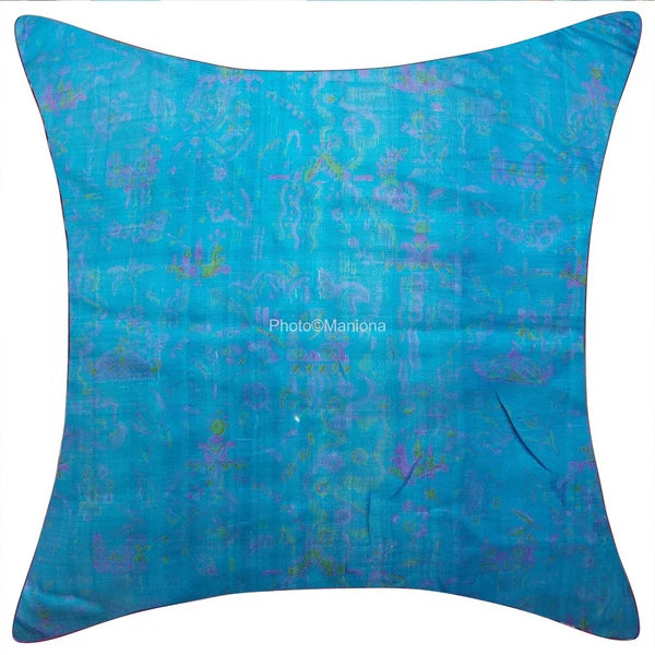 Set of 2 Indian Handmade Vintage silk Sari sky blue Cushion Cover -sofa/bed