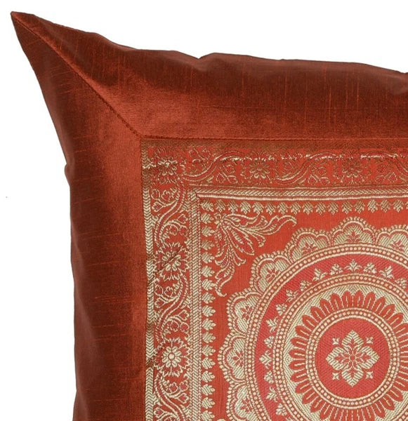 16" Indian Mandala Dupion Brocade Silk Ethnic Decor Cushion/Pillow Cover Sienna