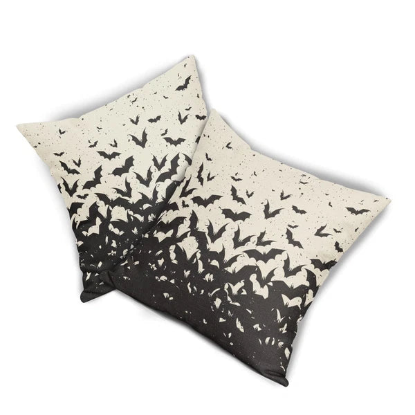 Halloween Bat Pillow Covers 16x16 Set of 2 Black Scary Pattern Print Hallowee...