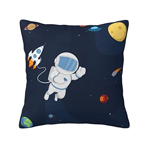 Throw Pillow Covers Astronaut Colorful Planets Rocket Square Pillowcases for