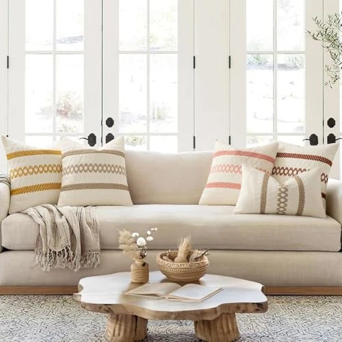 Set of 2 Boho Decorative Pillow Covers 18" x 18" (Pack of 2) Mustard Yellow
