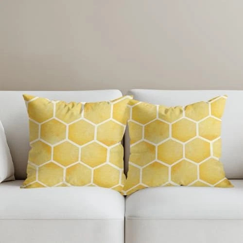 2 PCs Pillow Covers 18x18, Honeycomb Bee Decor Throw Pillow Polychromatic1214