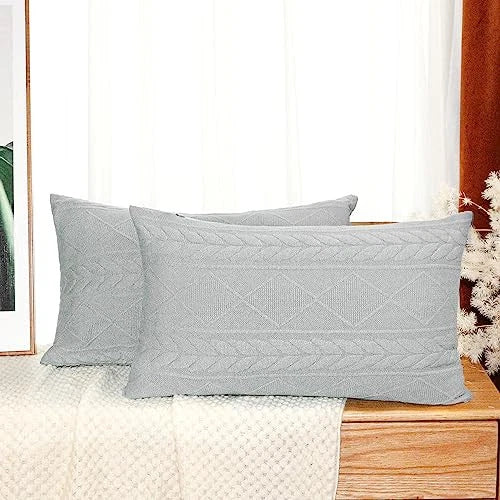 Set of 2 Grey Decorative Knit Throw Pillow Cover Soft Knit Pillow Case,