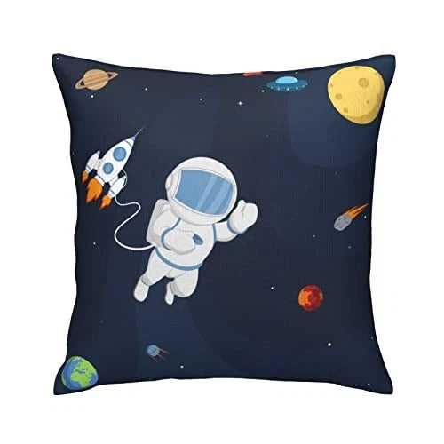 Throw Pillow Covers Astronaut Colorful Planets Rocket Square Pillowcases for