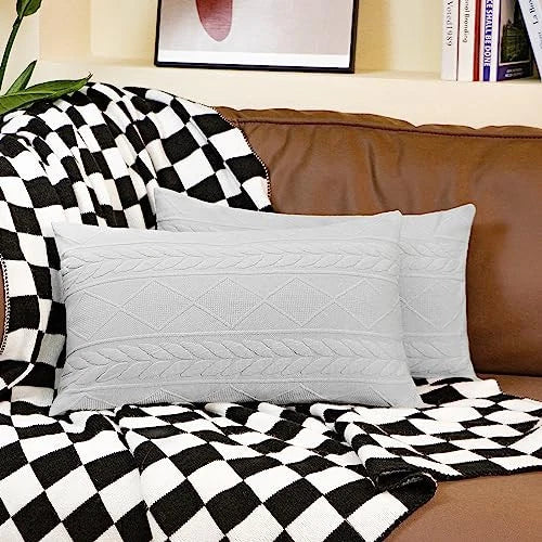 Set of 2 Grey Decorative Knit Throw Pillow Cover Soft Knit Pillow Case,
