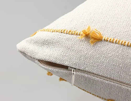 Set of 2 Boho Throw Pillow Covers 16x16,Beige 16" x 16" (Pack of 2) Yellow