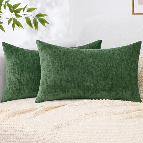 Couch Throw Pillow Covers 12x20 Set of 2, 12 x 20-Inch (Pack of 2) Moss Green