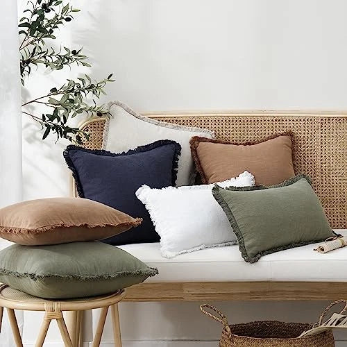 Decorative Linen Fringe Lumbar Throw Pillow 20" x 12" (Pack of 1) Olive Green