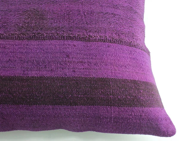 Decorative Turkish Kilim Lumbar Pillow Cover 16x23 Purple Kilim Sofa Cushion