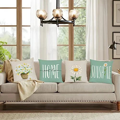 Daisy Pillow Covers 18x18 Set of 4 Summer 18" x 18" (Pack of 4) B-summer 08