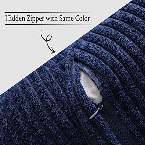 Corduroy Pillow Covers with Splicing Set of 2 18" x 18" (Pack of 2) Navy Blue