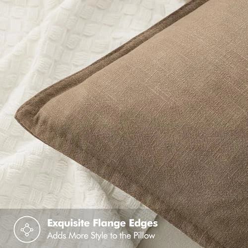 Decorative Linen Lumbar Pillow Covers 1x0 Inch 20" x 12" (Pack of 2) 2 Khaki