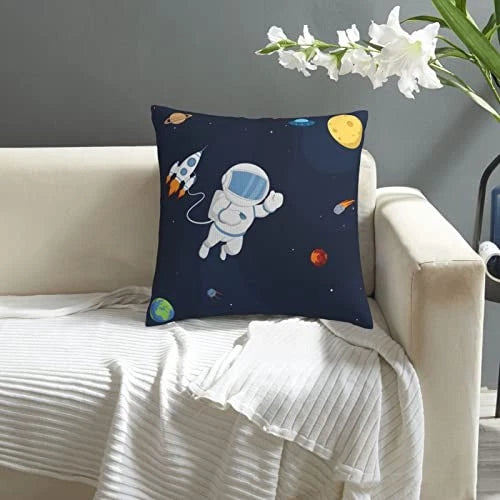 Throw Pillow Covers Astronaut Colorful Planets Rocket Square Pillowcases for