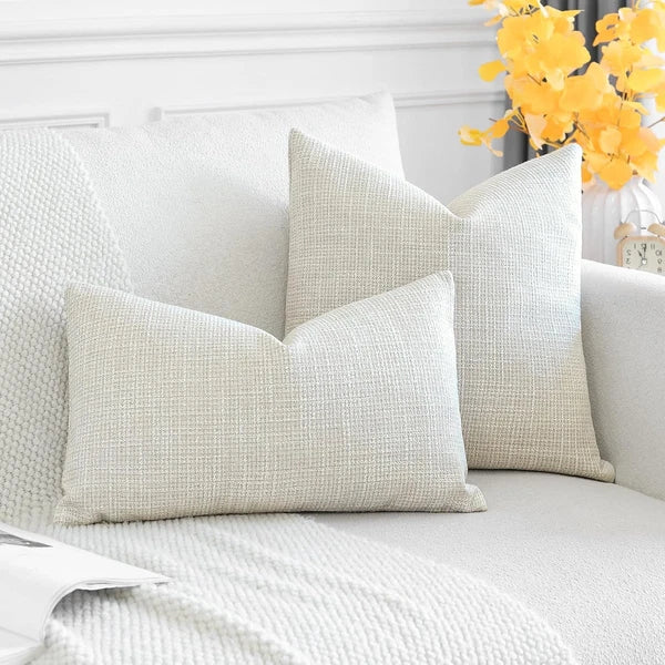 Pack of 2 Throw Pillow Covers 12X20 Inch Linen Beige Pillowcases Farmhouse Decor