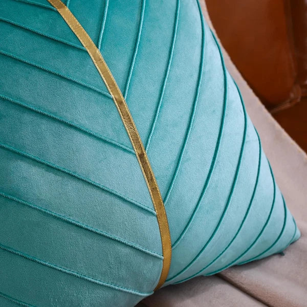 Tosleo Aqua Green Velvet Throw Pillow Covers 16X16 Inch Pack of 2 with Gold Leat