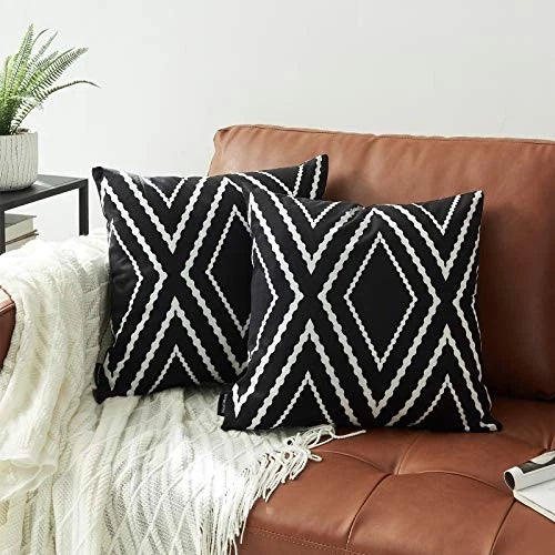 Set of 2 Square Pillow Covers 22 x 22 inches Boho 22" x 22" (Pack of 2) Black