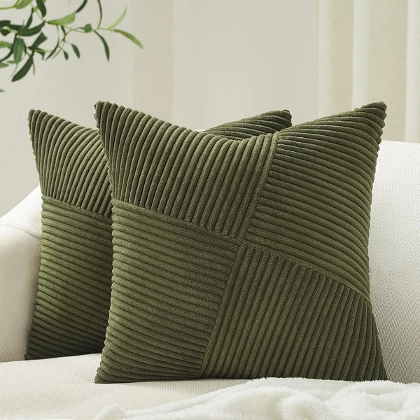 26x26 inches Euro Pillow Shams Set of 2 Olive Green Corduroy Decorative Throw...