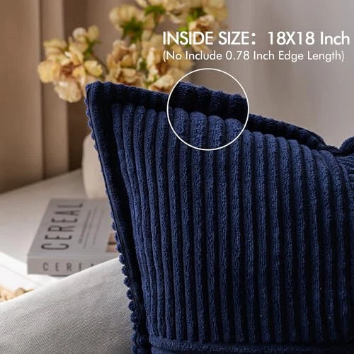 Corduroy Pillow Covers with Splicing Set of 2 18" x 18" (Pack of 2) Navy Blue