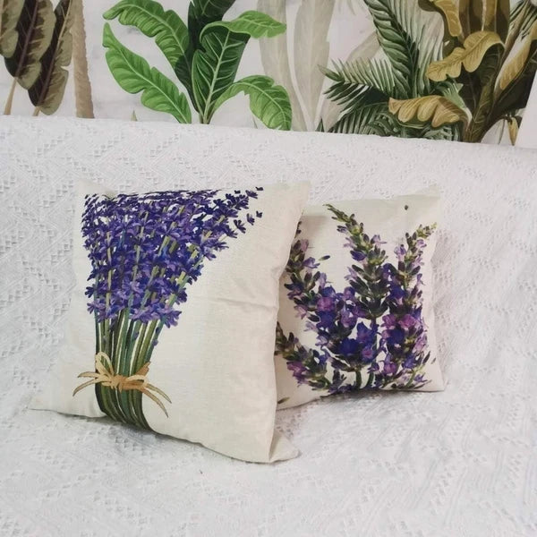 Vibrant HD Print Pillow Covers 18x18 - Lavender Flower Set of 4 for Sofa and Bed