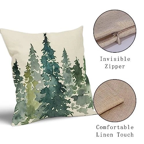 Pillow Covers 16x16 Set 16" x 16" (Pack of 2) Watercolor Dark Green Teal Tree