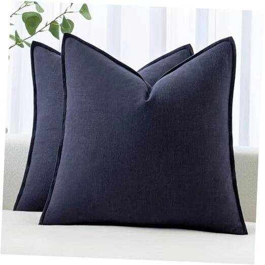 Decorative Linen Pillow Covers0x0 Inch Boho 20" x 20" (Pack of 2) 2 Navy