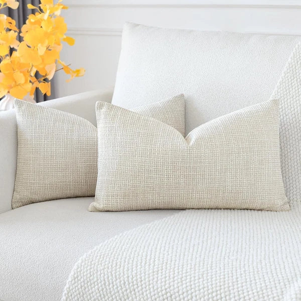 Pack of 2 Throw Pillow Covers 12X20 Inch Linen Beige Pillowcases Farmhouse Decor