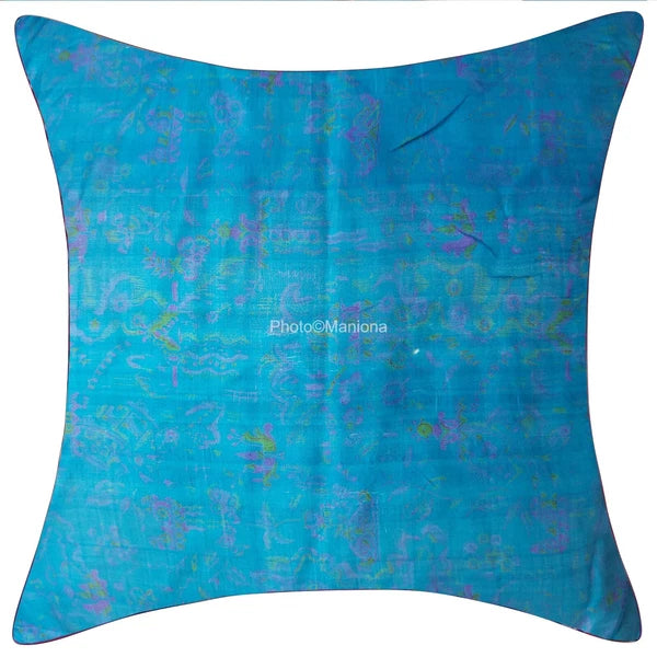 Set of 2 Indian Handmade Vintage silk Sari sky blue Cushion Cover -sofa/bed
