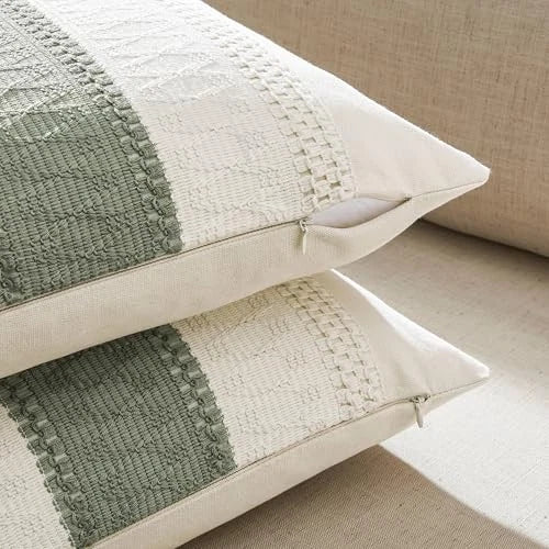2 Packs Cotton Boho Throw Pillow Covers 20" x 20" (Pack of 2) Contrast/Green
