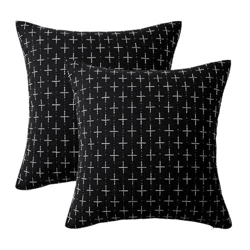 Pack of 2 Decorative Burlap Linen Throw Pillow 18x18 Inch (Pack of 2) Black