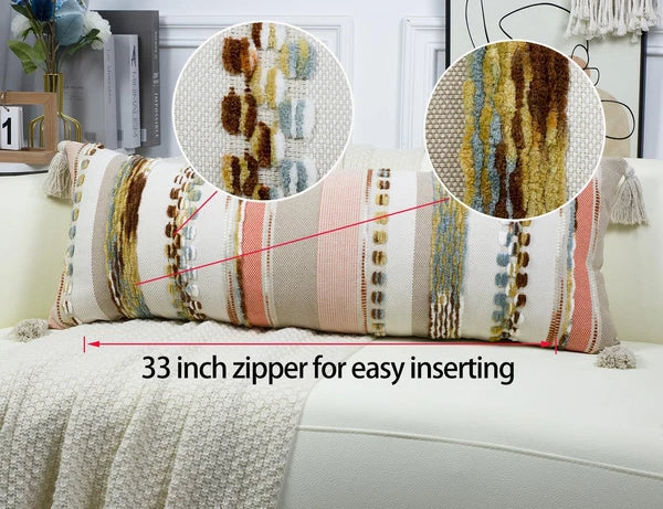 Boho Long Lumbar Throw Pillow Cover 14 x 36 Orange, Chenille Morocan Extra Lo...
