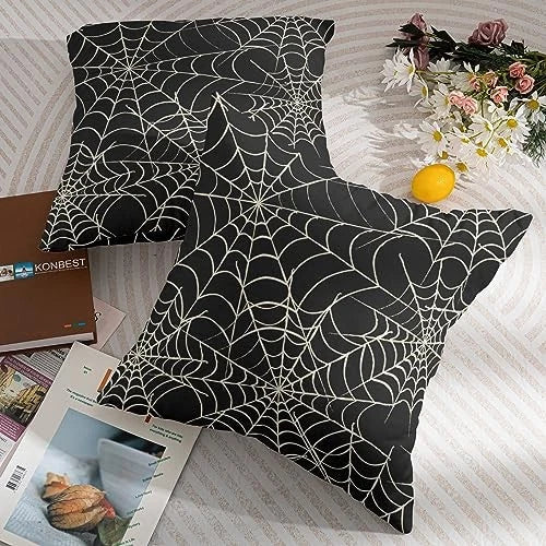 Halloween Spiderweb Pillow Covers 22x22 Set of 2 22" x 22" (Pack of 2) Black