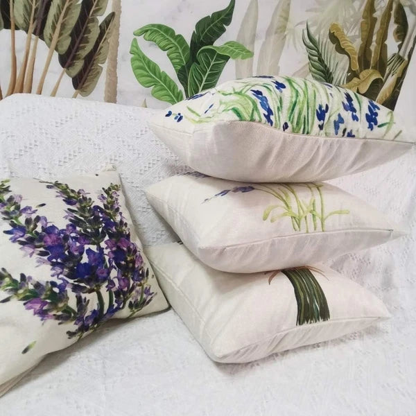 Vibrant HD Print Pillow Covers 18x18 - Lavender Flower Set of 4 for Sofa and Bed
