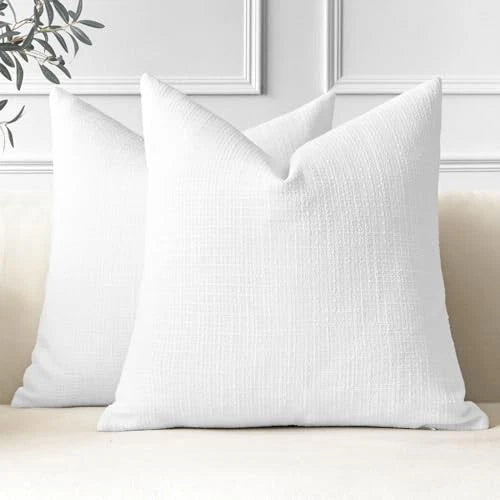 Pack of 2 Throw Pillow Covers 24x24 Inch Linen 24" x 24" (Pack of 2) White