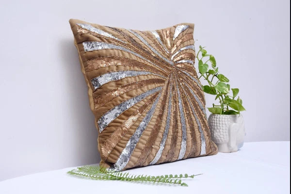Handmade Golden Silver Pearl Beaded Cushion 16X16 Set of 2 Couch cushion