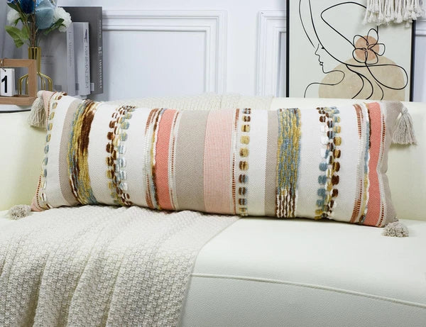 Boho Long Lumbar Throw Pillow Cover 14 x 36 Orange, Chenille Morocan Extra Lo...