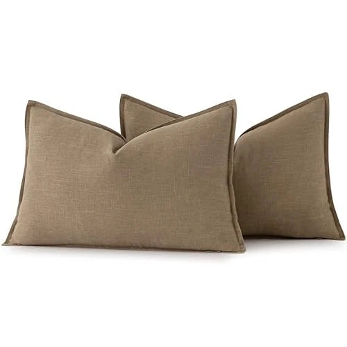 Decorative Linen Lumbar Pillow Covers 1x0 Inch 20" x 12" (Pack of 2) 2 Khaki