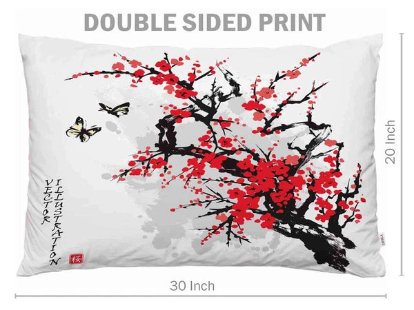 Throw Pillow Cover Japanese Flowers Cherry Branch Blossoming Tree Butterflies...