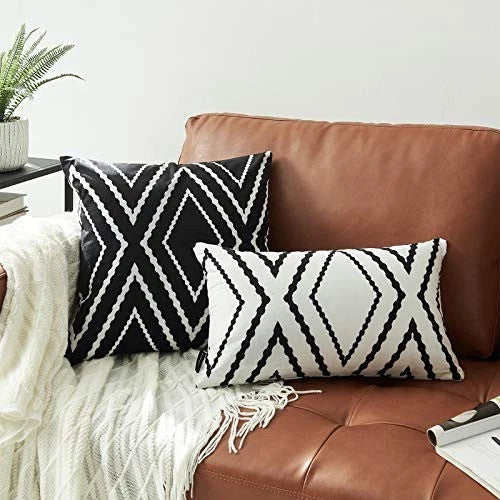 Set of 2 Square Pillow Covers 22 x 22 inches Boho 22" x 22" (Pack of 2) Black