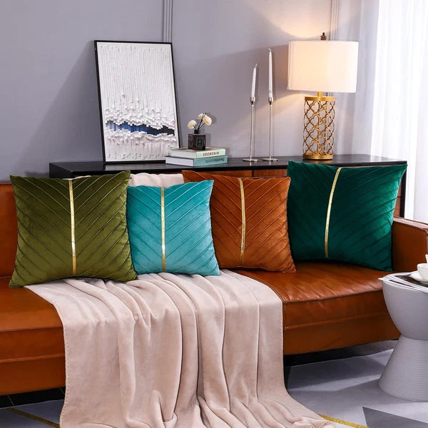 Tosleo Aqua Green Velvet Throw Pillow Covers 16X16 Inch Pack of 2 with Gold Leat