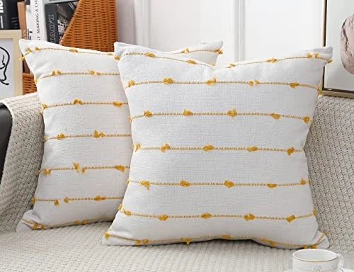 Set of 2 Boho Throw Pillow Covers 16x16,Beige 16" x 16" (Pack of 2) Yellow