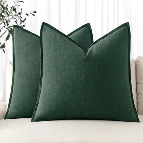 Decorative Linen Pillow Covers0x0 Inch 20" x 20" (Pack of 2) 2 Dark Green