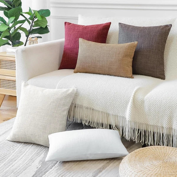 Pack of 2 Throw Pillow Covers 12X20 Inch Linen Beige Pillowcases Farmhouse Decor