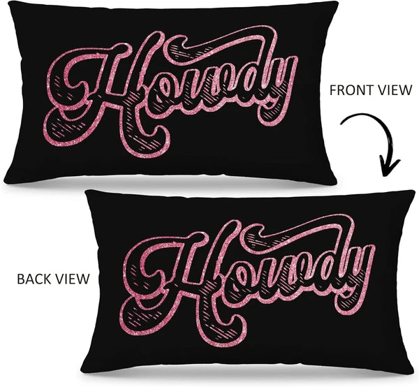 Preppy Funny Black Pink Howdy Throw Pillow Covers Couch Home Cushion Cover, West