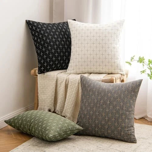 Pack of 2 Decorative Burlap Linen Throw Pillow 18x18 Inch (Pack of 2) Black
