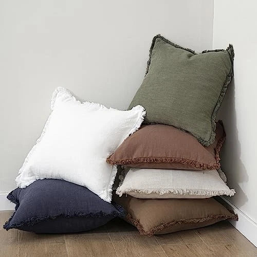 Decorative Linen Fringe Lumbar Throw Pillow 20" x 12" (Pack of 1) Olive Green