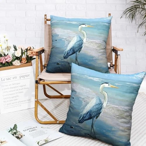 Watercolor Blue Heron Throw Pillow Covers 22x22 22" x 22" (Pack of 2) Heron-1-a