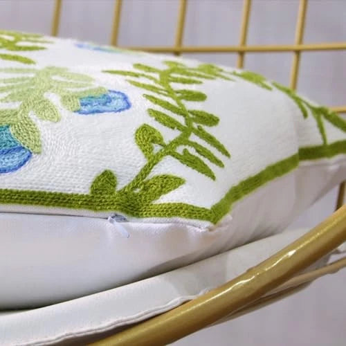 Set of 2 Embroidered Decorative Throw Pillow Covers Couch Blue Floral-lumbar