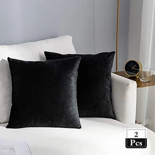 Super Soft Velvet Throw Pillow Covers Square 2 pieces, 18"x18" Black