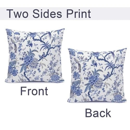 Chinoiserie Throw Pillow Covers Blue and 18" x 18" (Pack of 2) Blue Floral